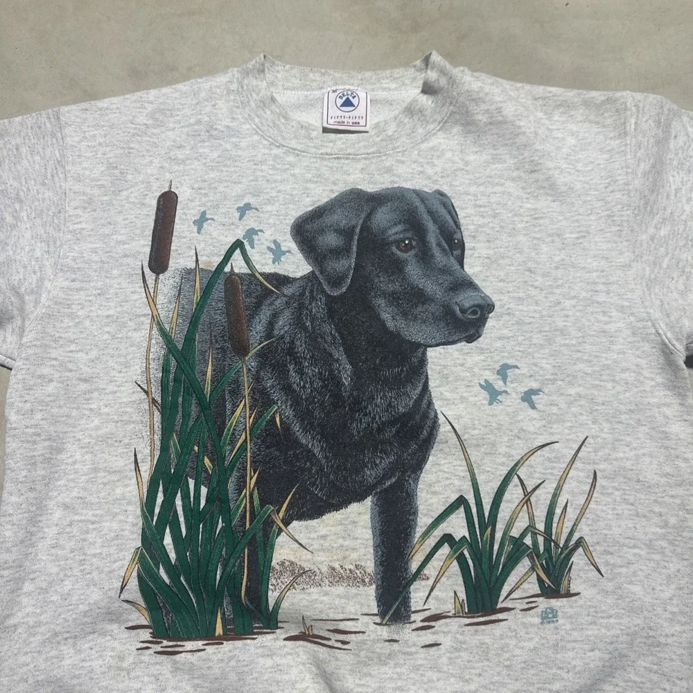 VTG 1990s Black Lab Crewneck Sweatshirt Men's SZ M Nature Hunting Animal 90s